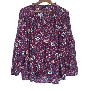 Lane Bryant Womens Floral Boho Cutout Long Sleeve Rayon Blouse Plus Size 22 / 24